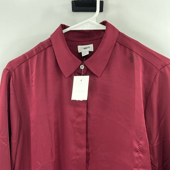 J. Crew Women's Drapey satin button-up top - Vintage Burgundy - Small - NWT - Picture 2 of 9